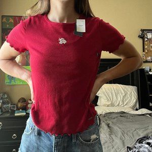 Red Ribbed Hollister T-Shirt- Small